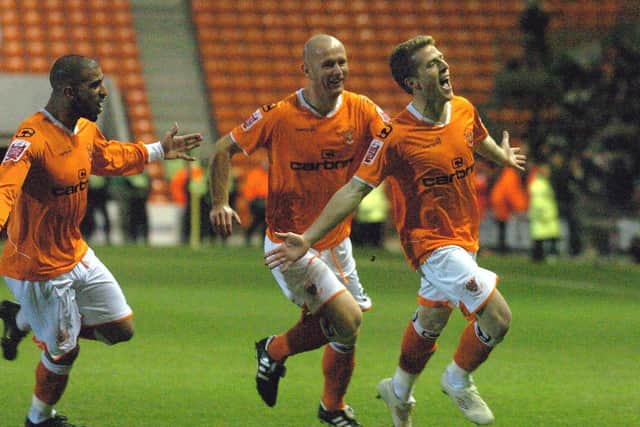 Billy Clarke celebrates his goal when Blackpool last hosted Preston North End in November 2009