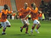 Billy Clarke celebrates his goal when Blackpool last hosted Preston North End in November 2009
