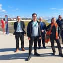 Environment Minister Rebecca Pow at Fairhaven with Andy Shore, , Environment Agency senior advisor and coastal engineer; Coun Michael Sayward, chairman of Fylde Council's tourism and leisure committee, Mark Menzies MP and Steve Ball,  Fylde Council chief engineer.