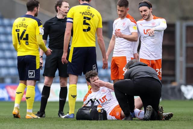 Matty Virtue was injured at Oxford United in March