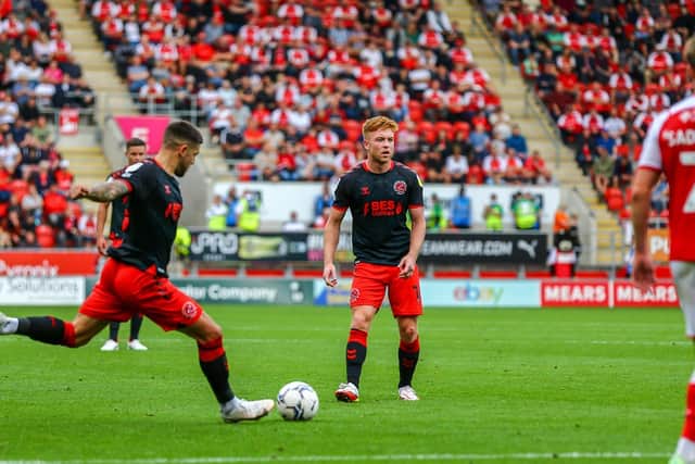 Danny Andrew scores his free-kick at Rotherham United last month Picture: Sam Fielding/PRiME Media Images Limited