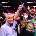 Tyson Fury celebrates victory against Deontay Wilder