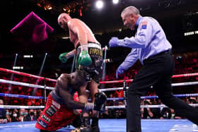 Tyson Fury puts Deontay Wilder on the canvas in the 11th round (Getty Images)