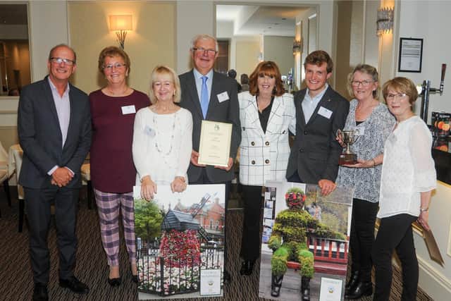 Yvonne Ball (centre right) with Lytham In Bloom officials, volunteers, prizewinners and other guests at the presentation ceremony