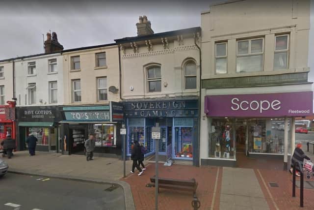 Two staff members were threatened by a man who stormed into Sovereign Gaming in Lord Street, Fleetwood demanding cash shortly after 8pm on Friday (October 8). Pic: Google