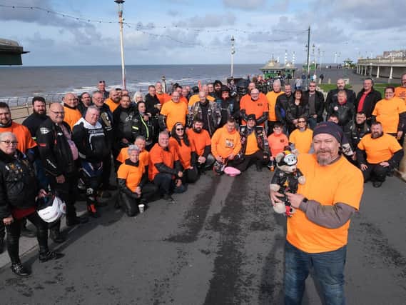 Darren Haslam with Jeff Da Bear and the bikers who rode from Blackpool in the final leg of their UK tour for Batten Disease awareness