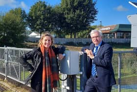 Environment minister Rebecca Power with Fylde MP Mark Menzies at the pumping station in Lytham