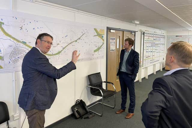 Blackpool North and Cleveleys MP, Paul Maynard, left, visiting the roadworks along the A585