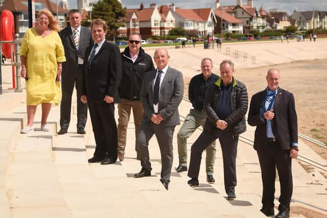 Mike (right) at the opening of the Fairhaven sea defences with councillors and officials