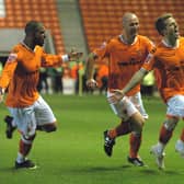 Billy Clarke celebrates after giving Blackpool the lead after just 23 seconds