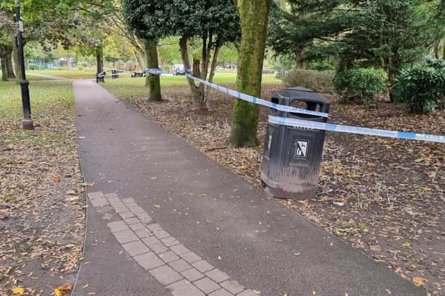 Part of the Jean Stansfield Memorial Park in Poulton is cordoned off after the report of a sexual assault