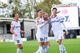 AFC Fylde celebrate David Perkins' goal Picture: Steve McLellan