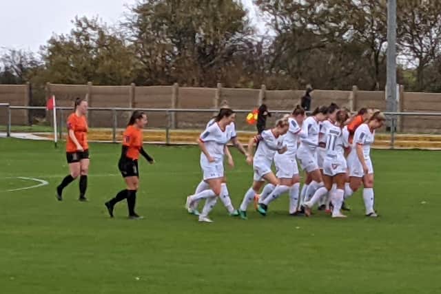 Fylde Women celebrate the first of their five goals against Brighouse
Picture: FYLDE WOMEN