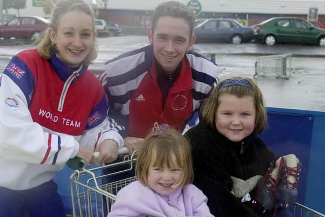 British Olympic Ice skating team members Zoe Jones and Alan Street with Blackpool youngsters Hannah Crabtree and Samantha Gillott at the ASDA Fun day on Ice, in 2000