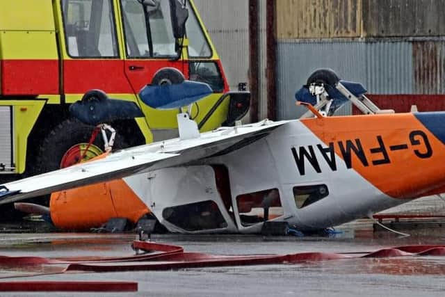 The Piper PA-28 Cherokee reportedly blew over whilst parked on the tarmac at Blackpool Airport at around 11am on Friday (October 29). Pic credit: Paul Webster