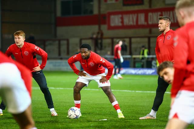 Shayden Morris warms up ahead of Tuesday's Highbury clash with Wigan Athletic