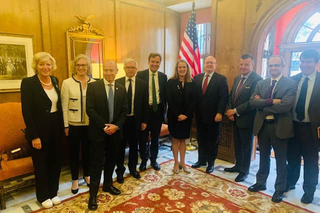 Fylde MP Mark Menzies (fourth from left) recently met with officials from the US Embassy, Westinghouse management and Energy Minister Greg Hands to discuss the short-term challenges at Springfields