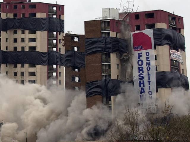 Moor Lane flats come tumbling down