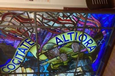 The magnificent stained glass window was originally part of Fleetwood Grammar School and is now displayed at Fleetwood Museum.