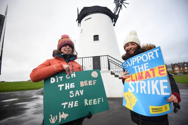 Beth Thomason and Anna Whinnett make their point at the protest in Lytham