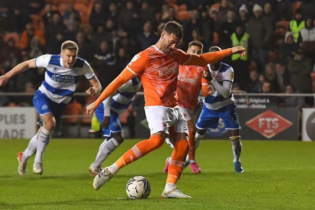 Gary Madine smashed home Blackpool's equaliser from the penalty spot
