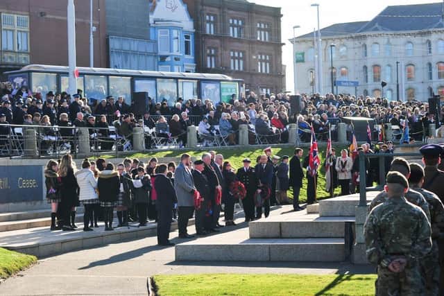 Remembrance Sunday service at Blackpool's war memorial in 2019.