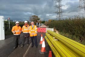 Fylde MP Mark Menzies at the Peel Road site with Cadent representatives