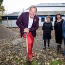 Michael Portillo performs the turf-cutting ceremony, watched by Lowther trustees Teresa Mallabone and Rosie Withers and chief executive and artistic director Tim Lince