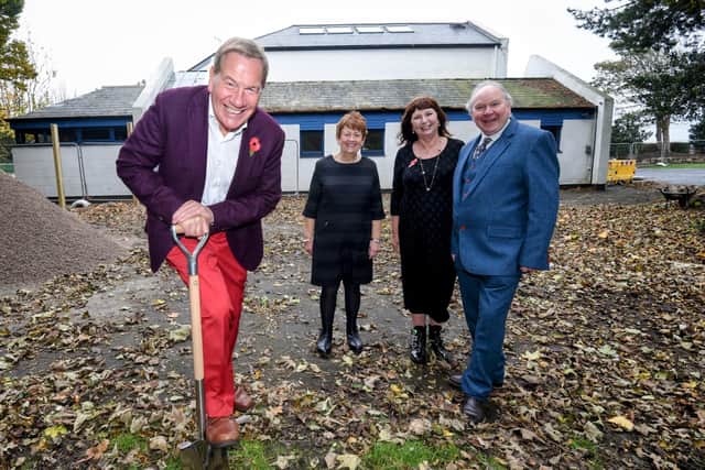 Michael Portillo performs the turf-cutting ceremony, watched by Lowther trustees Teresa Mallabone and Rosie Withers and chief executive and artistic director Tim Lince