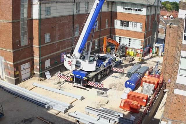 The hospital has apologised to patients, visitors and staff for loud noise levels caused by construction of its new £13 million critical care centre