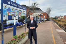 Fylde MP Mark Menzies at St Annes station on the South Fylde Line.