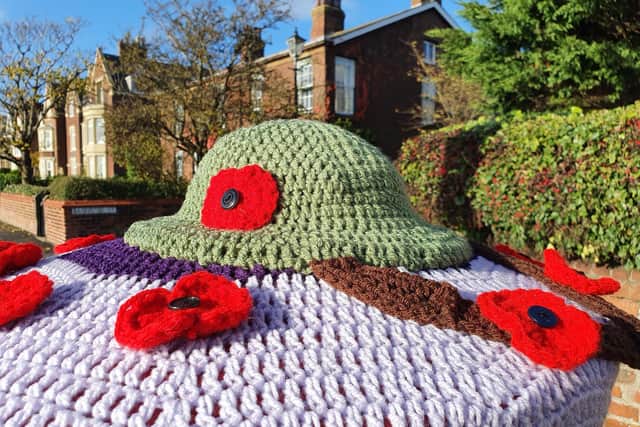 Remembrance day crocheted mural by the knitting Banksy of Lytham St Annes