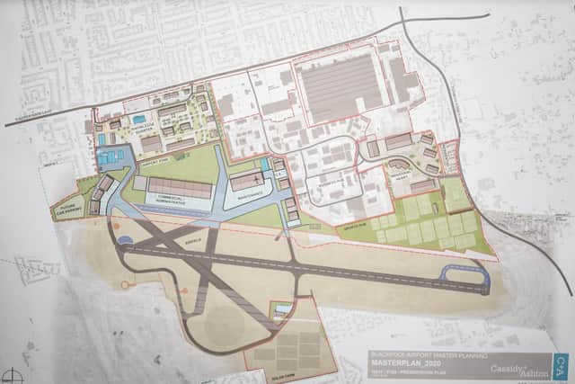 A map showing the latest plans for the Blackpool Airport Enterprise Zone. Common Edge Road can be seen running down the right hand side