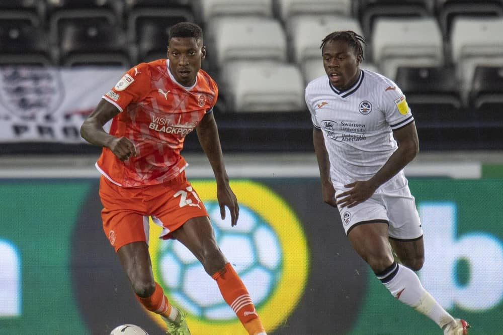 Marvin Ekpiteta was one of three Blackpool players involved in appeals for a penalty