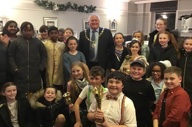 Youngsters at the Larkholme's Got Talent event, with Deputy Mayor of Wyre, Coun Howard Ballard