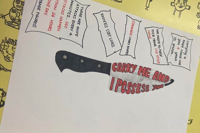 One of the posters the teenagers designed on the issue of knife crime