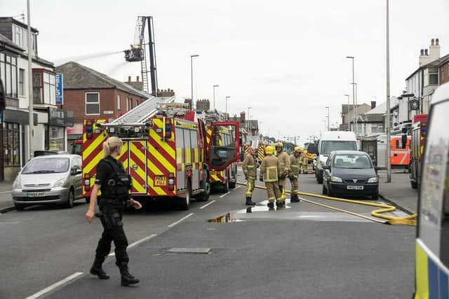Emergency services in Lytham Road, South Shore, during a fire at Elite Linen in nearby Ball Street, on Wednesday, June 14, 2017 Picture: Michael Holmes for The Gazette
