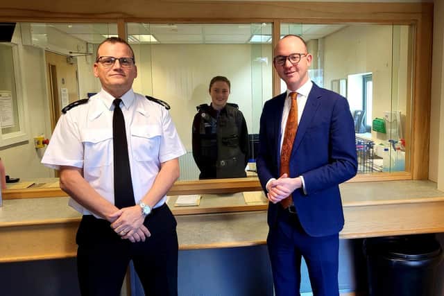 Lancashire Police and Crime Commissioner Andrew Snowden (right) with Chief Insp Chris Barton at Kirkham Police Station
