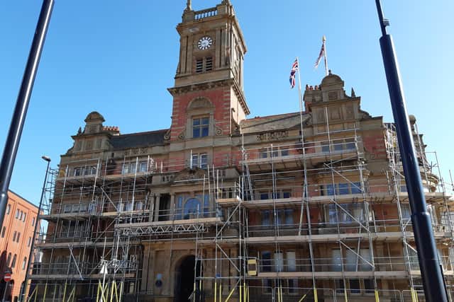 Scaffolding around Blackpool Town Hall