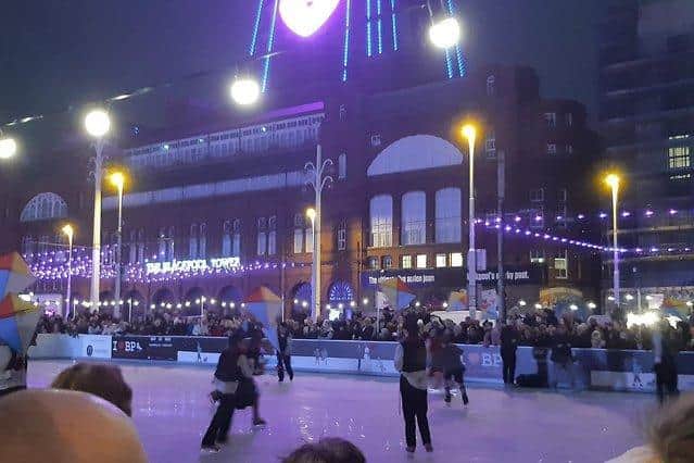 The huge rink - spanning 40 metres (131ft) in length - is the sparkling centrepiece of Blackpool's Christmas By The Sea village, but it will have to stay closed today as Storm Arwen hits the UK