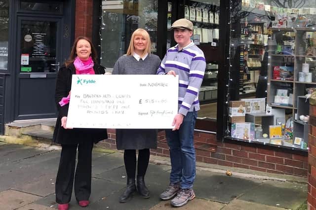 A cheque for £5,151 to Dawsons Arts and Crafts Emporium, St Annes was among the latest batch of grant money handed out. Fylde Council leader Coun Karen Buckley presents it to Michelle and Lee Dawson.