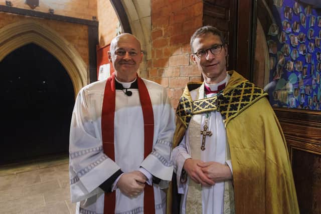 New St Annes Parish Church vicar Fr Glen Brooks (left) at his ordination with Bishop of Burnley Rt Rev Philip North