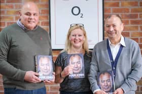 England coach Eddie Jones (right) with Alison Plackitt from Plackitt and Booth and lunch host Matt Filipo, now Fylde RU FC chairman at Eddie's previous visit in 2019.