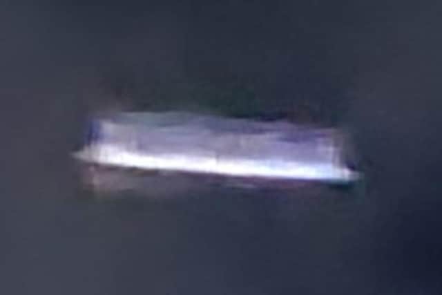 A close-up shot of the strange silver object photographed by Zowie Sinclair in the sky above Blackpool beach, near Coral Island on October 30