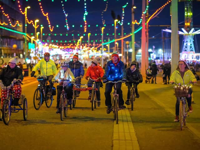The first ever Christmas Ride The Lights event along Blackpool Promenade.