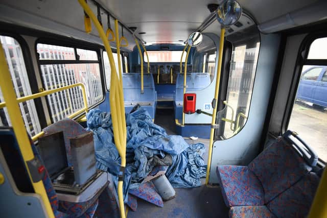 The interior of the bus which needs renovating