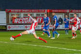 Harrison Biggins scores Fleetwood Town's first goal Picture: Sam Fielding/PRiME Media Images Limited
