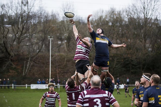The rivals battle for line-out ball