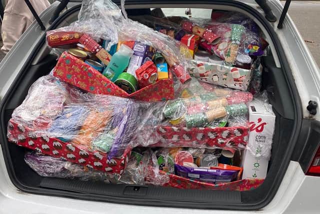 A car is packed with goodies, ready to go to those who need them on the Fylde coast