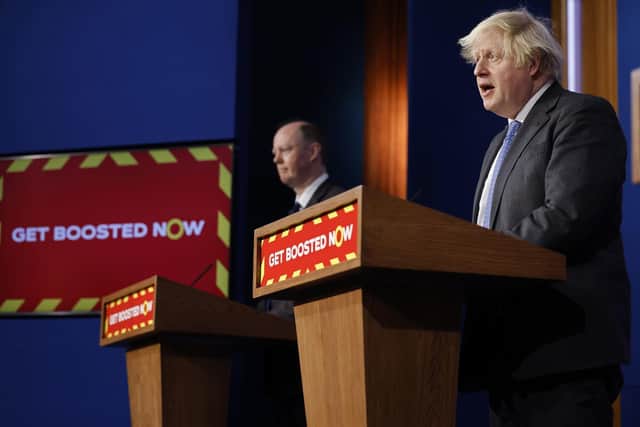 PM Boris Johnson and chief medical officer Chris Witty at the announcement warning people about the new Omicron variant of coronavirus